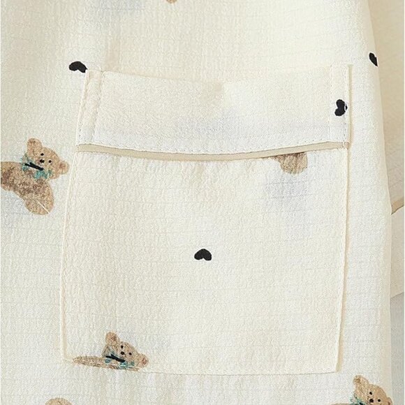 🧸 Heart & Bear Pattern PJ Set,  Button Up Lounge Sleepwear 🧸 - Picture 4 of 6